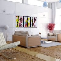 Boardwalk in the living room with a panoramic window