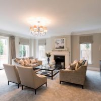 Chandelier on the white ceiling of the living room