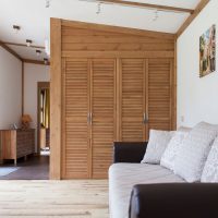 The interior of an elongated summer house