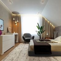 Modern bedroom in the attic of a country house