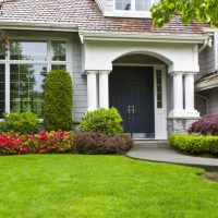 Grass lawn in the front garden of a private house