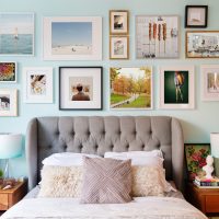 Wall decor in the bedroom with pictures and photos