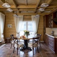 Linear kitchen with dining area