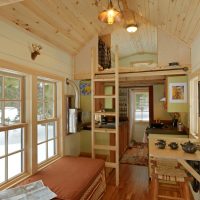 Vertical staircase to a berth above the kitchen