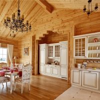 White furniture in the kitchen-dining room of a private house