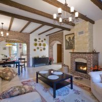 Red brick in the living room interior