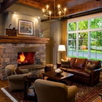 Stone fireplace mantel in a private house