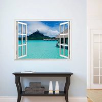 Brown wooden table in a white room