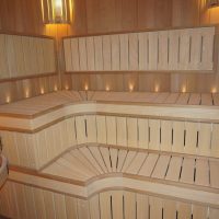 Shelves made of lime planks in the Finnish sauna