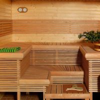 Traditional shelves in a Russian bath