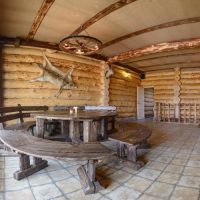 Round table with benches in the dressing room