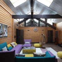 Living room with wooden wall cladding