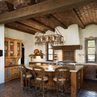 interesting wooden ceiling in the living room of the spanish style