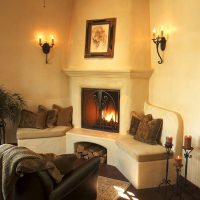 Corner fireplace in the interior of the living room