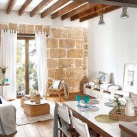 Wall of blocks in the interior of the kitchen-living room