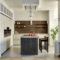 Open shelves in the interior of the kitchen