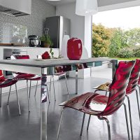 Plastic chairs in the interior of the kitchen