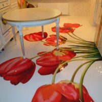 Red tulips on the kitchen floor