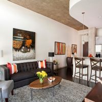 Wooden ceiling in the kitchen-living room