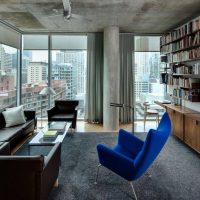 Concrete ceiling in the corner living room