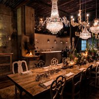 Crystal chandeliers over the dining table