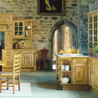 Kitchen design with stone walls