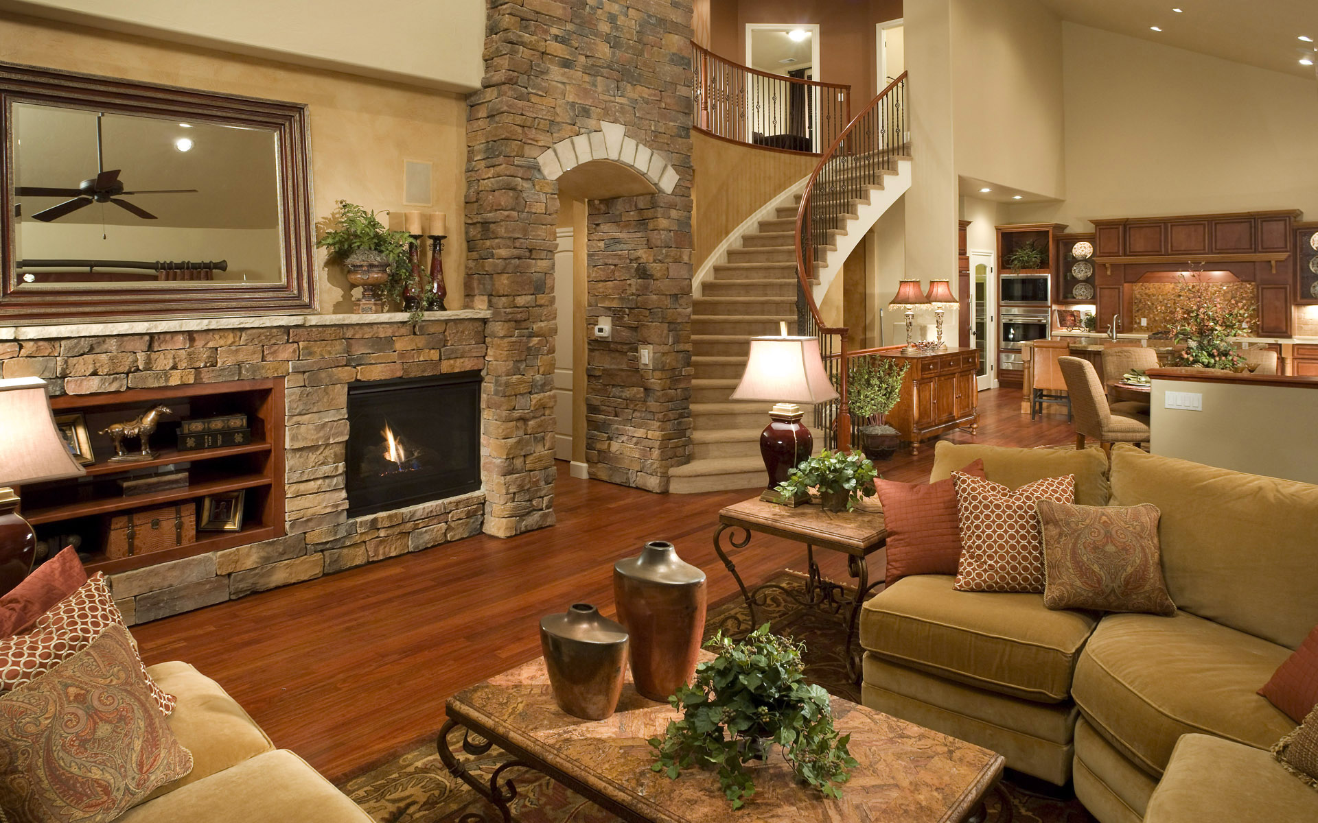 Stone wall cladding in the living room of a private house