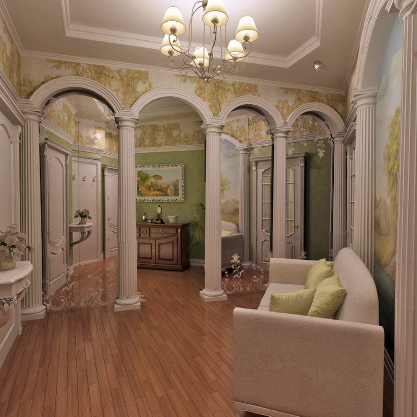 Columns with arches in the lobby of a country house