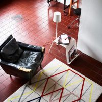 Striped carpet on ceramic floor