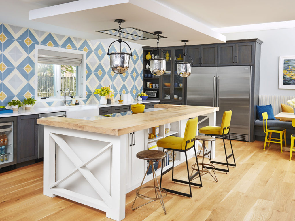 Multifunctional kitchen island with a breakfast bar