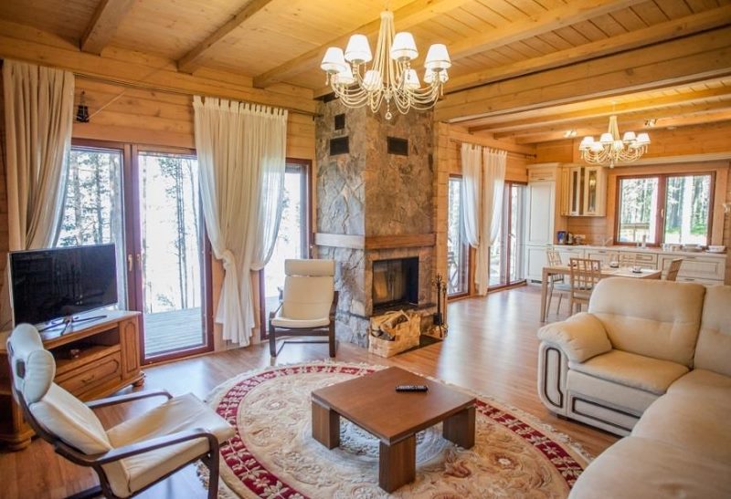 Interior of a country house living room with fireplace