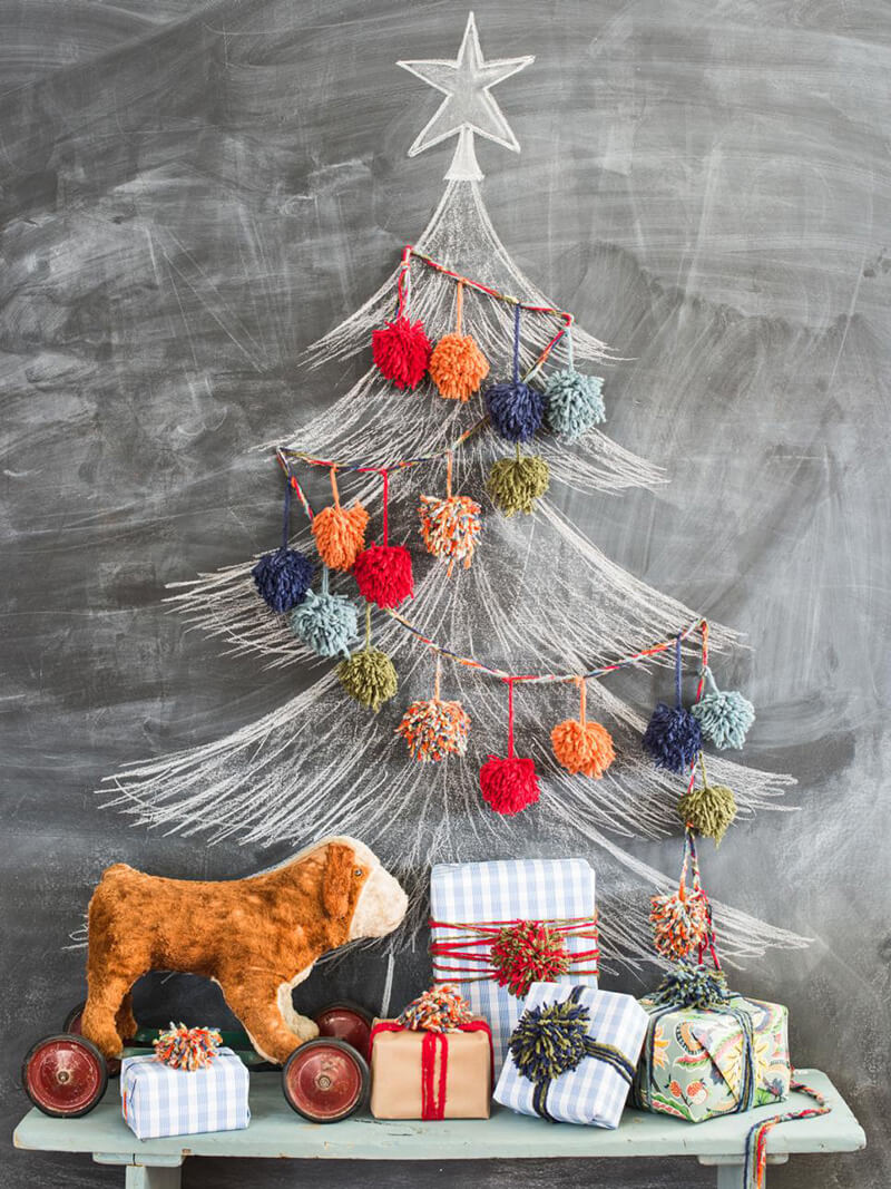 Drawn Christmas tree on the wall of a children's room