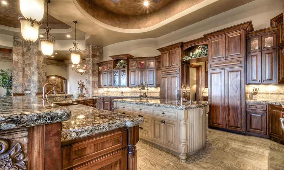 Retro lamps in the interior of a classic kitchen