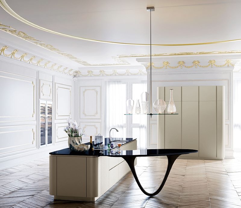 Kitchen interior with unusual kitchen island