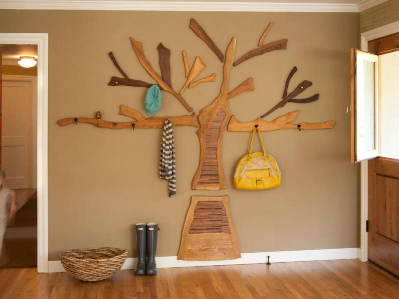 Wooden hanger on the hallway wall