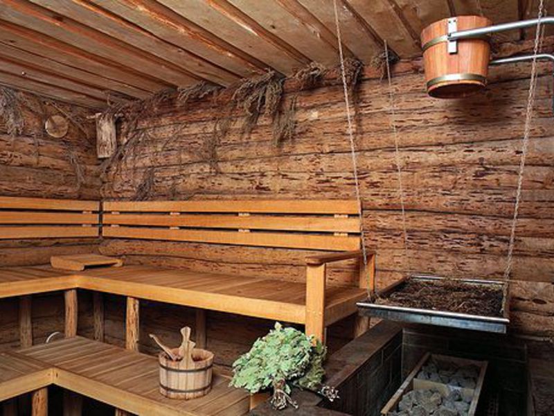 Steam room interior in a Russian bath