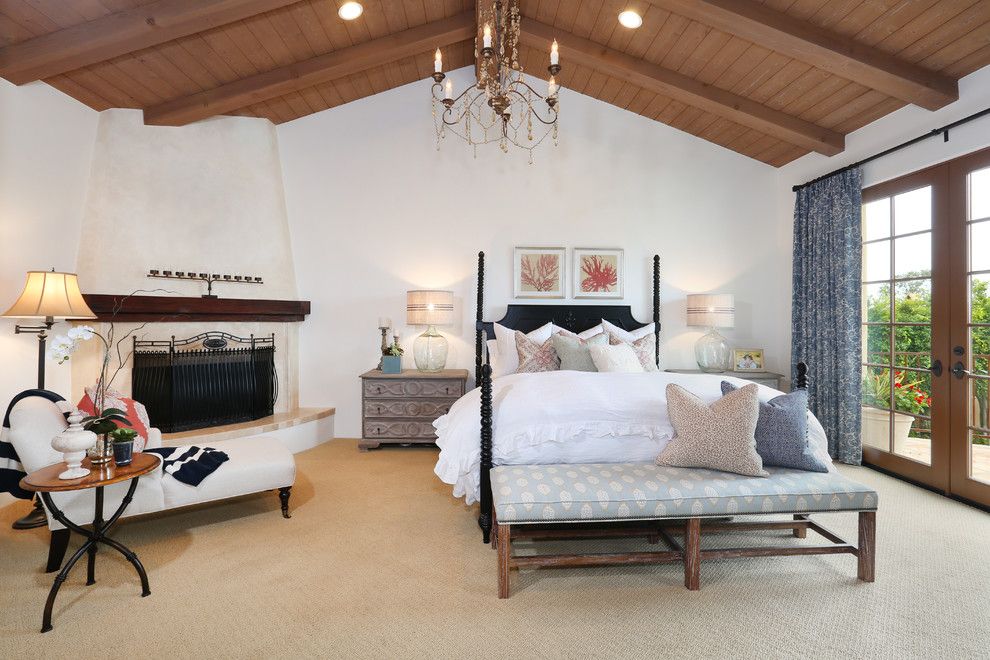 Bedroom interior with spanish fireplace