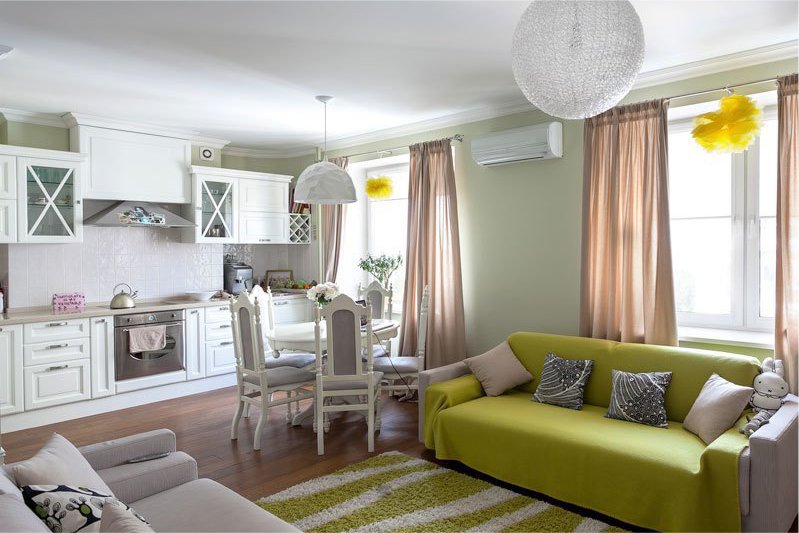 Classic style kitchen-living room interior