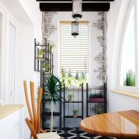 Balcony interior with arched window