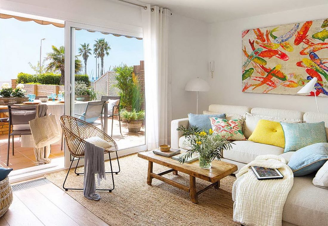 Panoramic window in the Spanish-style living room