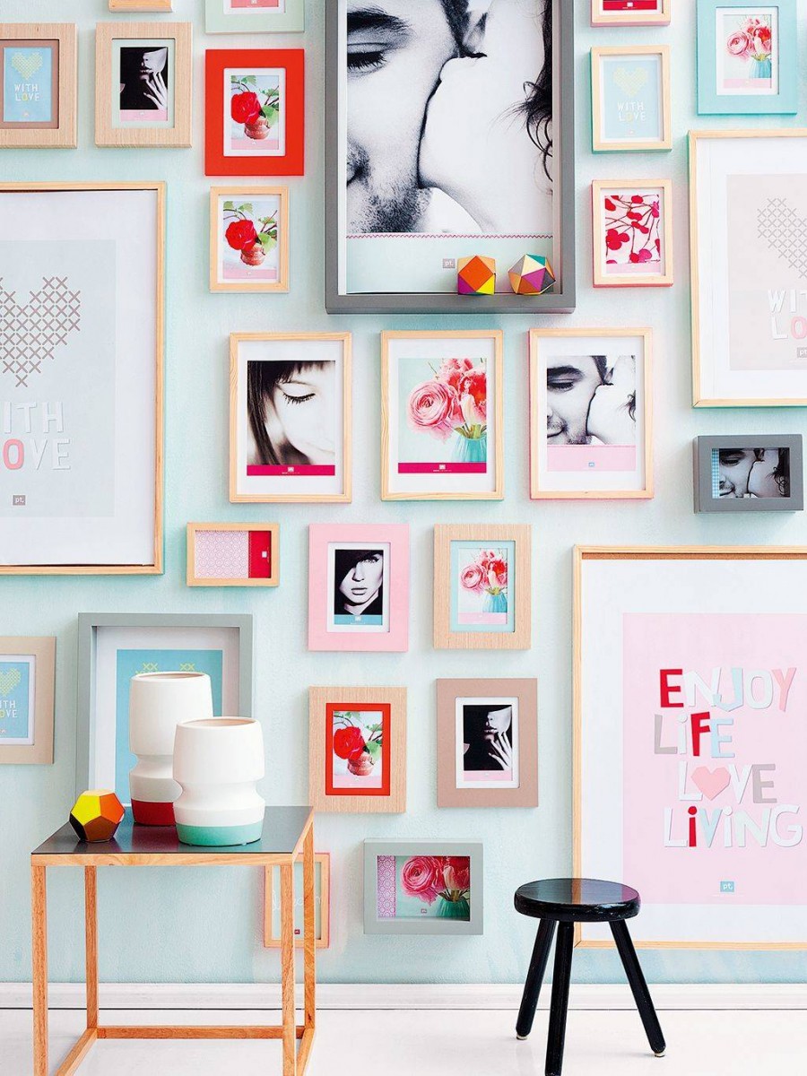 Colorful wall decoration with photos