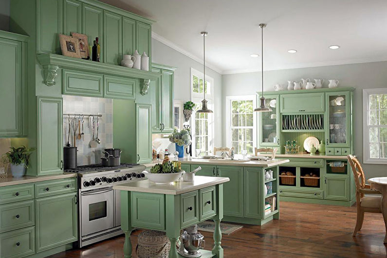 Kitchen set in green light