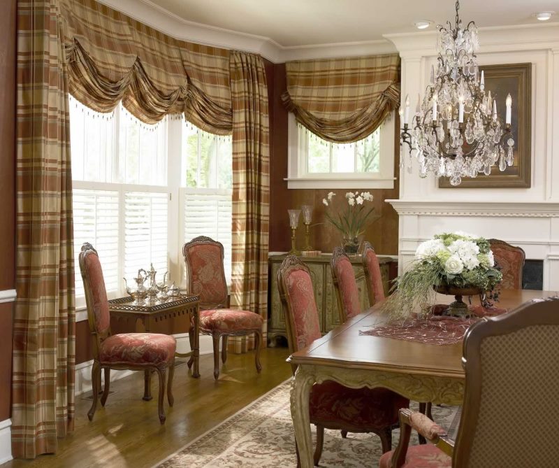 Brown Austrian-style curtains in the living room design