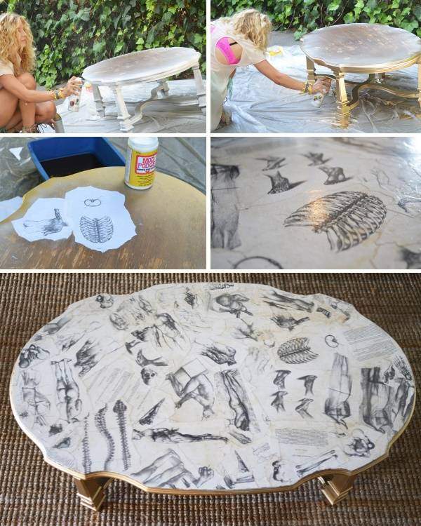 The process of decorating a coffee table using decoupage technique