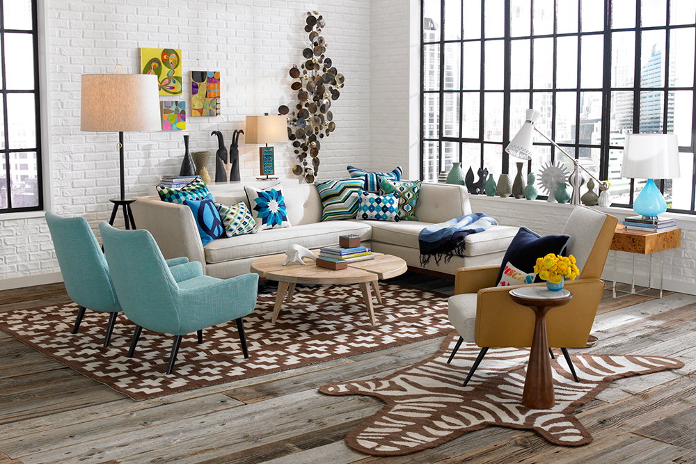 Interior decoration of the living room with colorful pillows