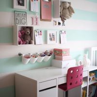 Decoration of the wall over the desk of a young schoolgirl