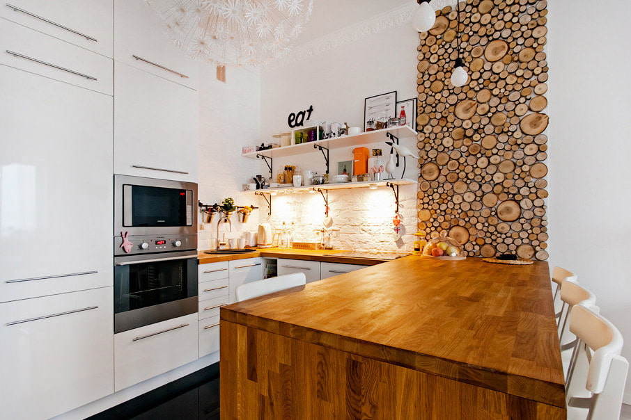 Bar counter with wooden worktop