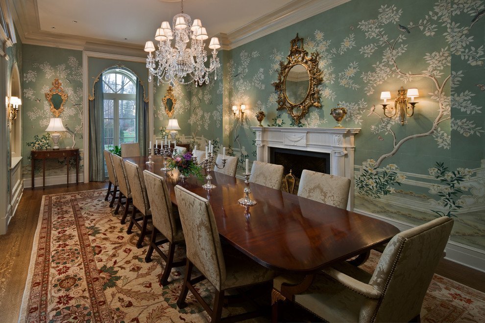 Long wooden table in the living room of a private house