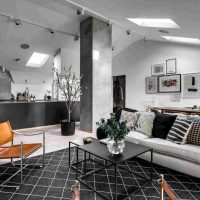 Concrete column in the living room interior