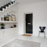 Black door in a snow-white wall